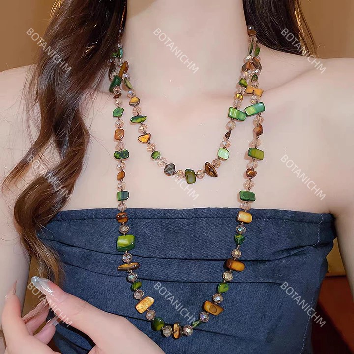 Vòng cổ dài BOTANICHM, Vòng cổ cổ cổ Bohemian cổ điển, Vòng cổ hai lớp có thể xếp chồng lên nhau sang trọng nhẹ nhàng cổ nữ