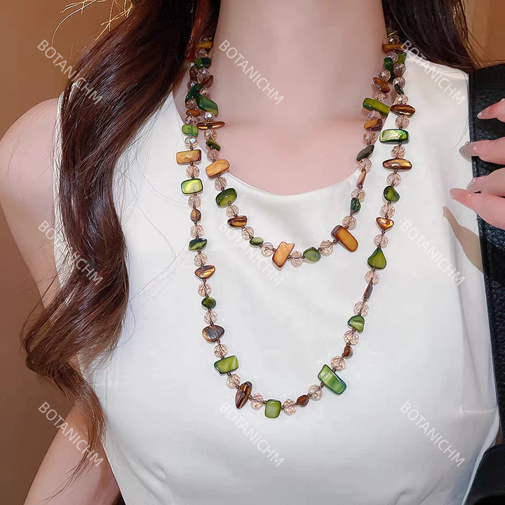 Vòng cổ dài BOTANICHM, Vòng cổ cổ cổ Bohemian cổ điển, Vòng cổ hai lớp có thể xếp chồng lên nhau sang trọng nhẹ nhàng cổ nữ