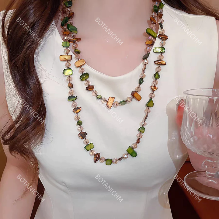 Vòng cổ dài BOTANICHM, Vòng cổ cổ cổ Bohemian cổ điển, Vòng cổ hai lớp có thể xếp chồng lên nhau sang trọng nhẹ nhàng cổ nữ
