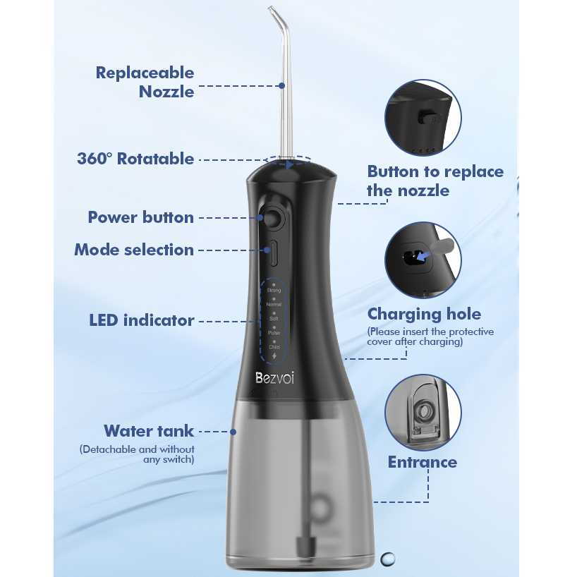 [CLEARANCE SALE][Bảo hành 24 tháng] Máy Tăm đánh bóng nước cầm tay Oral Irrigator Bezvoi Y213 không dây, 300ML, Máy tưới nước uống có thể sạc lại có gương miệng để niềng răng Làm sạch nướu Chăm sóc Bảo vệ khoang, chỉnh nha, nẹp chăm sóc nha khoa | BigBuy360 - bigbuy360.vn