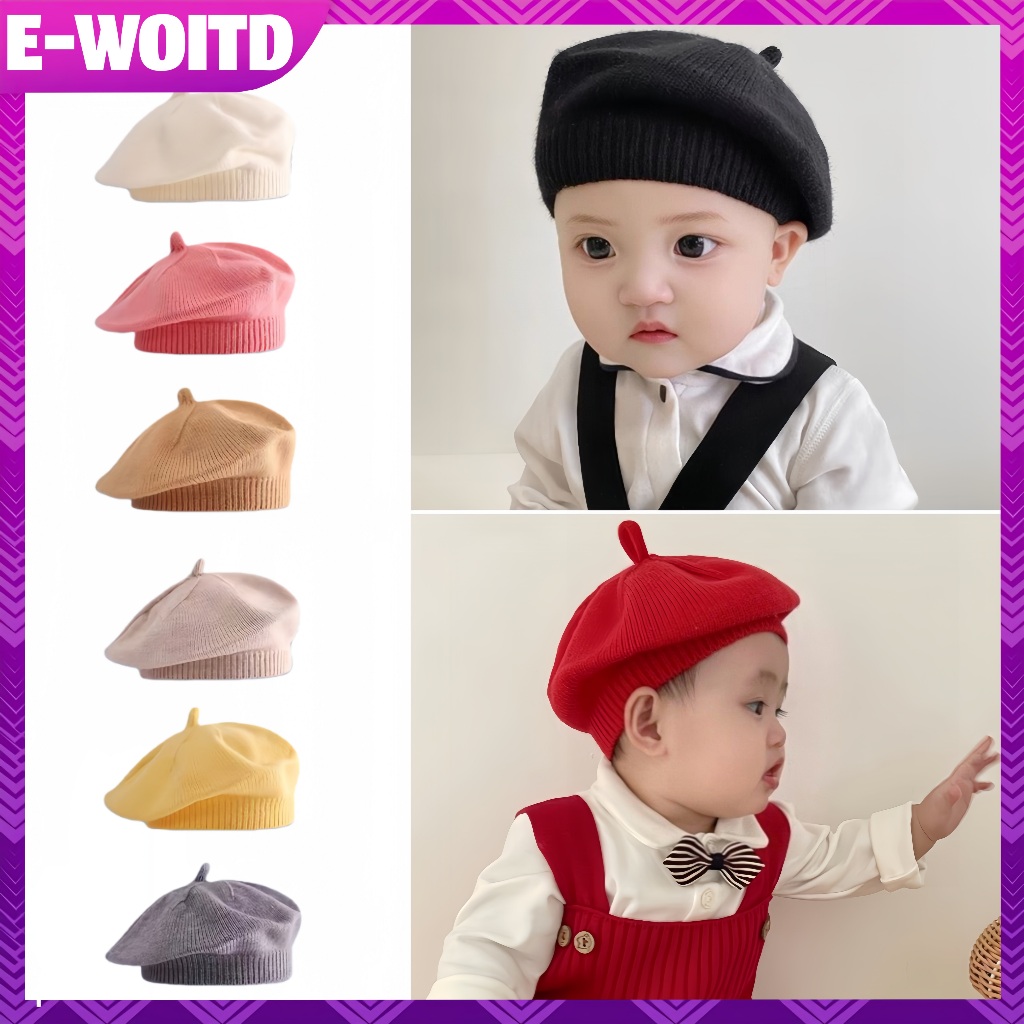 E-WOITD Thời Trang Dễ Thương Bé Dệt Kim Mũ Nồi Màu Trơn Trẻ Em Mũ Ấm Áp Thu Đông Cho Trẻ Em Ngoài Trời Bonnet Phụ Kiện Quà Tặng HNVN