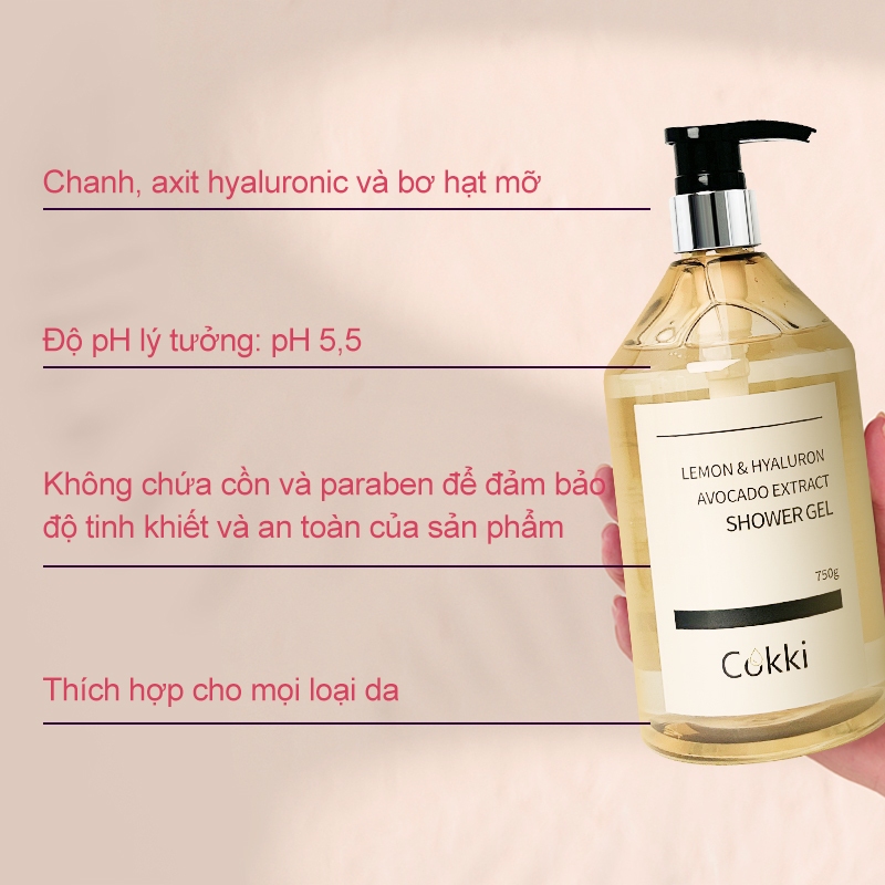 Sữa Tắm Dưỡng Da & Làm Sạch Sâu Cokki 750g - Chiết Xuất Chanh Tươi & Vitamin C Tẩy Tế Bào Chết, Dưỡng Ẩm - Cho Da Sáng Mịn, Se Khít Lỗ Chân Lông Hiệu Quả