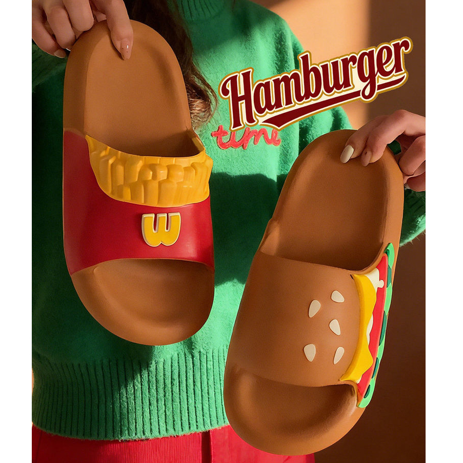 Dễ Thương Khoai Tây Chiên Burger Dép Bố Mẹ-Con EVA Dép Chống Trơn Trượt Dép Thời Trang Ngoài Trời Mặc Cặp Đôi Dép Gia Đình Dép Dép Chống Trơn Trượt Sli