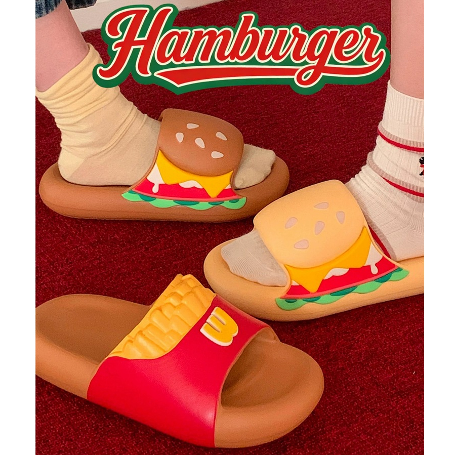 Dễ Thương Khoai Tây Chiên Burger Dép Bố Mẹ-Con EVA Dép Chống Trơn Trượt Dép Thời Trang Ngoài Trời Mặc Cặp Đôi Dép Gia Đình Dép Dép Chống Trơn Trượt Sli