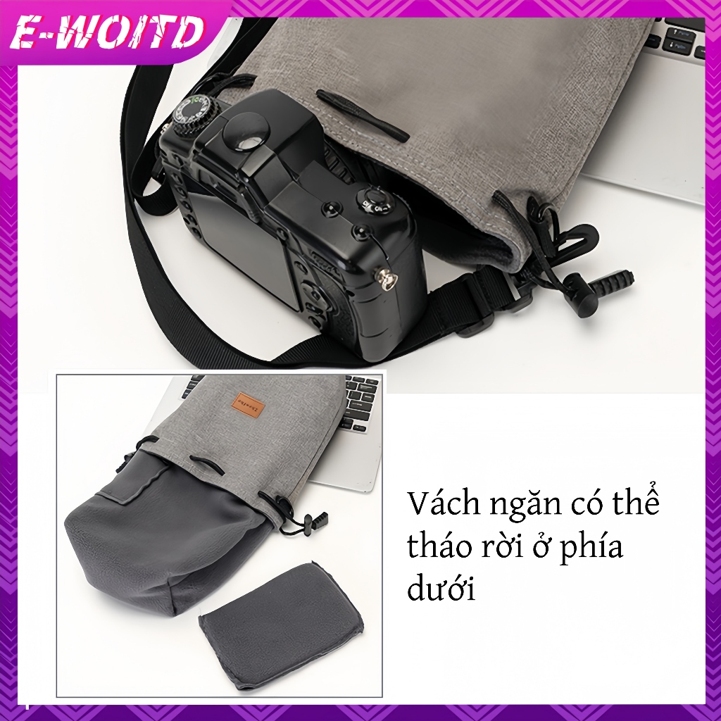 Túi Đựng Máy Ảnh E-WOITD Cho Canon Nikon Sony Pentax Fuji Du Lịch Ngoài Trời Túi Đeo Vai Đơn DSLR Túi Bảo Quản Dây Rút Khâu Ống Kính Túi HNVN