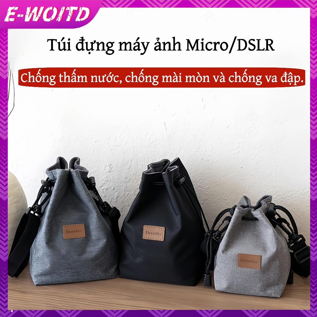 Túi Đựng Máy Ảnh E-WOITD Cho Canon Nikon Sony Pentax Fuji Du Lịch Ngoài Trời Túi Đeo Vai Đơn DSLR Túi Bảo Quản Dây Rút Khâu Ống Kính Túi HNVN