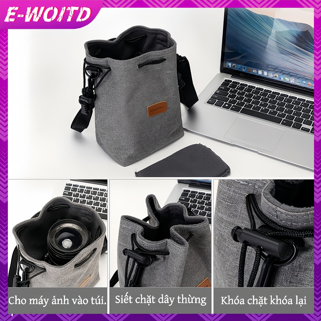 Túi Đựng Máy Ảnh E-WOITD Cho Canon Nikon Sony Pentax Fuji Du Lịch Ngoài Trời Túi Đeo Vai Đơn DSLR Túi Bảo Quản Dây Rút Khâu Ống Kính Túi HNVN