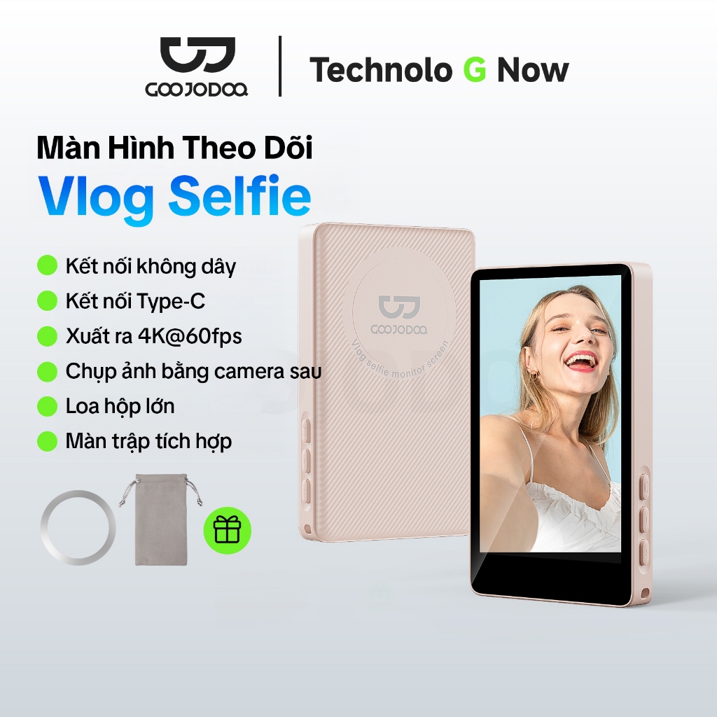 Màn hình selfie Vlog không dây GOOJODOQ cho iPhone & Android, màn hình selfie vlog điện thoại từ tính tuổi thọ pin dài