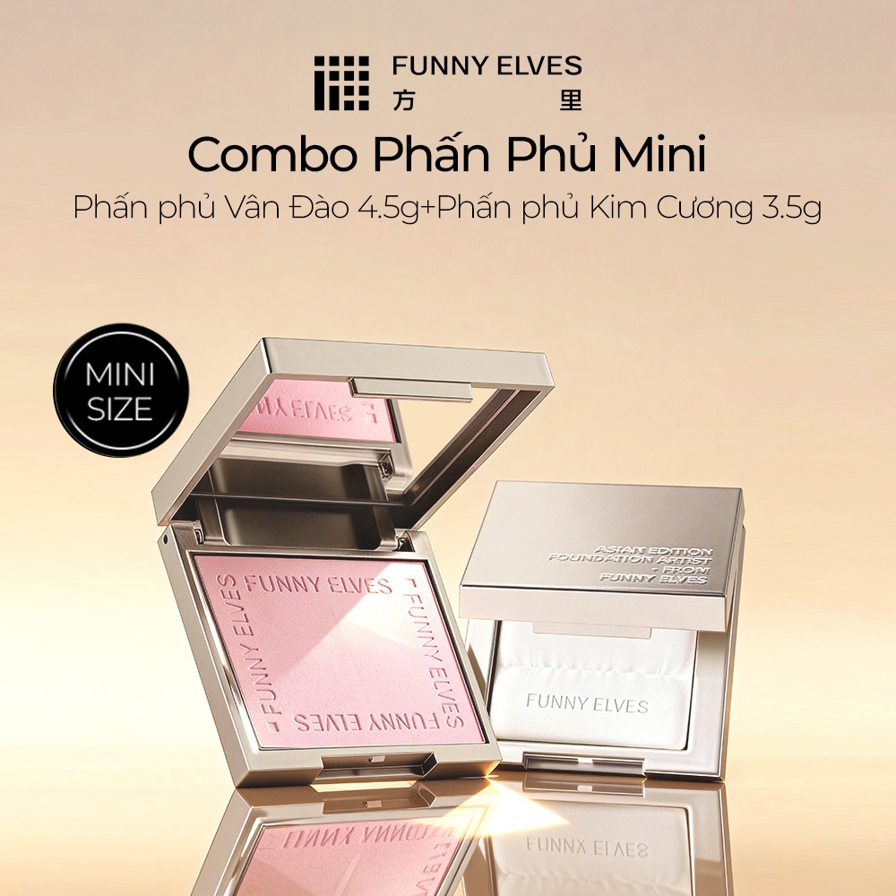 FunnyElves Setting Powder Duo | Làm sáng màu tím 4,5g + Kiểm soát dầu trắng 3,5g | Lỗ chân lông làm mờ | Lâu trôi