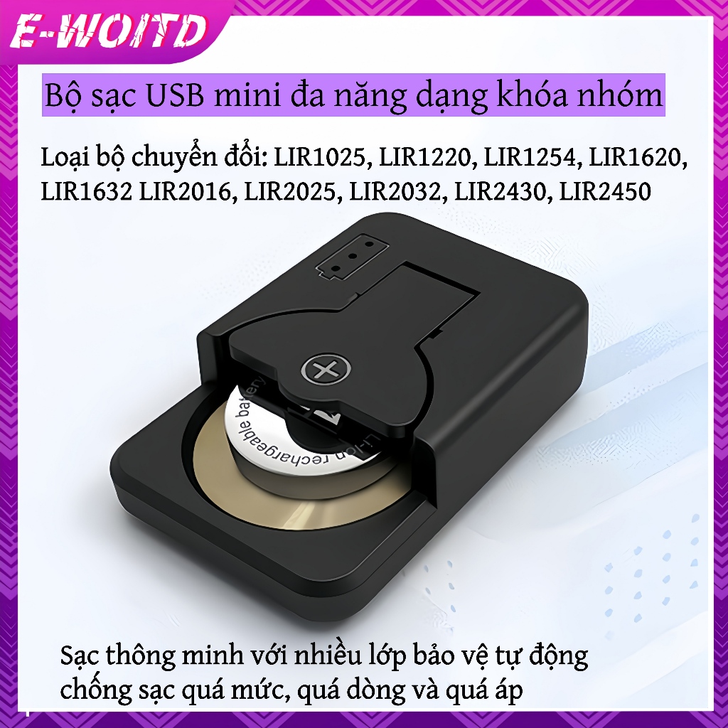 E-WOITD 1 Nút Sạc Pin Đa Năng LIR2032 1632 2450 4.2V Bộ Phận Pin Nút Sạc Pin E-WOITD