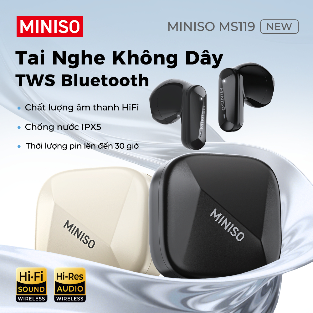 Tai nghe không dây MINISO MS119 âm thanh HiFi pin dùng 30 giờ Bluetooth 6.0 bản dịch thời gian thực chức năng khử tiếng ồn tai nghe bluetooth chất lượng cao