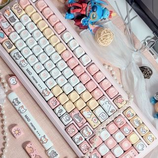 Pink Cartoon Cat Keycaps PBT Dye-sub MOA Profile Keycap Custom Keycaps Tương thích với Cherry Gateron MX Switch