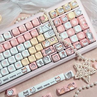 Pink Cartoon Cat Keycaps PBT Dye-sub MOA Profile Keycap Custom Keycaps Tương thích với Cherry Gateron MX Switch