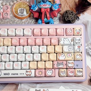 Pink Cartoon Cat Keycaps PBT Dye-sub MOA Profile Keycap Custom Keycaps Tương thích với Cherry Gateron MX Switch