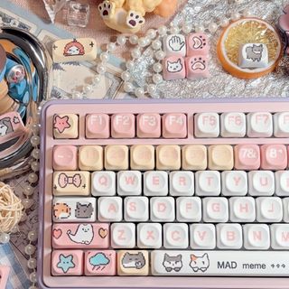 Pink Cartoon Cat Keycaps PBT Dye-sub MOA Profile Keycap Custom Keycaps Tương thích với Cherry Gateron MX Switch