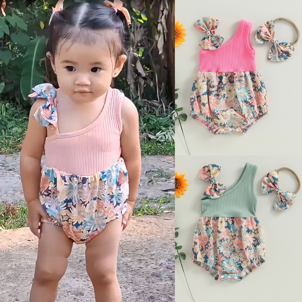 Bộ Áo Liền Quần In Hoa Dễ Thương Thời Trang Mùa Hè Cho Bé Gái 0-18 Tháng Tuổi