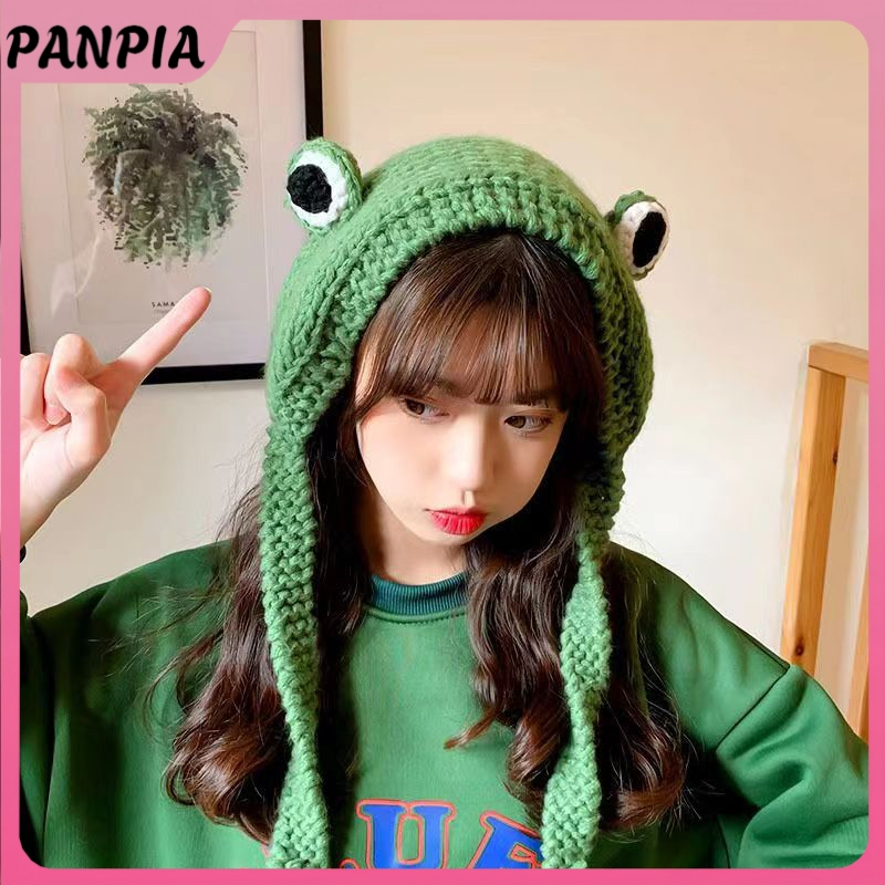 PANPIA-Mùa Đông Phong Cách Hàn Quốc Mũ Ếch Móc Dệt Kim Mũ Bò Dệt Kim Mũ Dành Cho Nữ Quà Tặng Bé Anime Mũ Chụp Ảnh Chống Đỡ Đảng HEVN