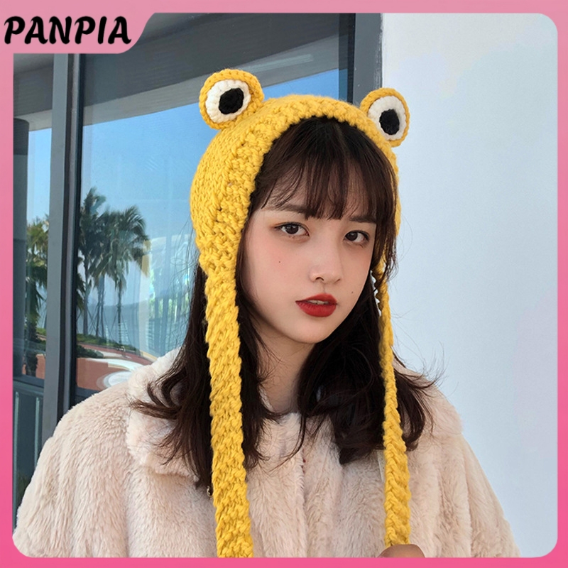 PANPIA-Mùa Đông Phong Cách Hàn Quốc Mũ Ếch Móc Dệt Kim Mũ Bò Dệt Kim Mũ Dành Cho Nữ Quà Tặng Bé Anime Mũ Chụp Ảnh Chống Đỡ Đảng HEVN
