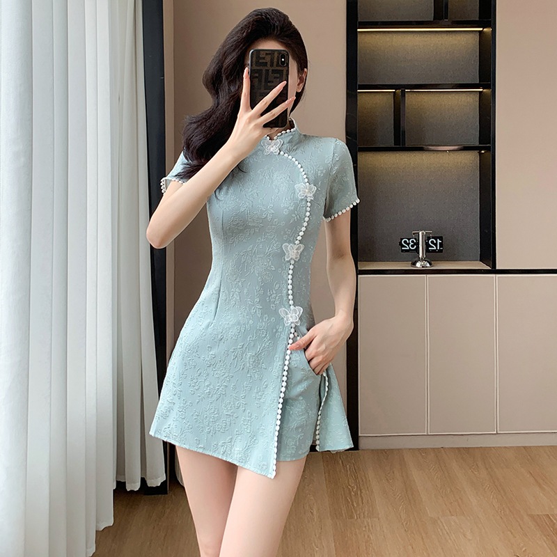 Sườn xám nữ hai mảnh phong cách Trung Hoa, thiết kế cải tiến, phù hợp mặc hàng ngày