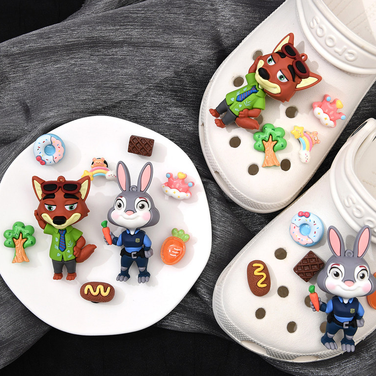 Phụ kiện khóa giày Crocs tự tháo rời hình hoạt hình Judy & Nick dễ thương, phù hợp cho giày lỗ, phụ kiện DIY ba chiều