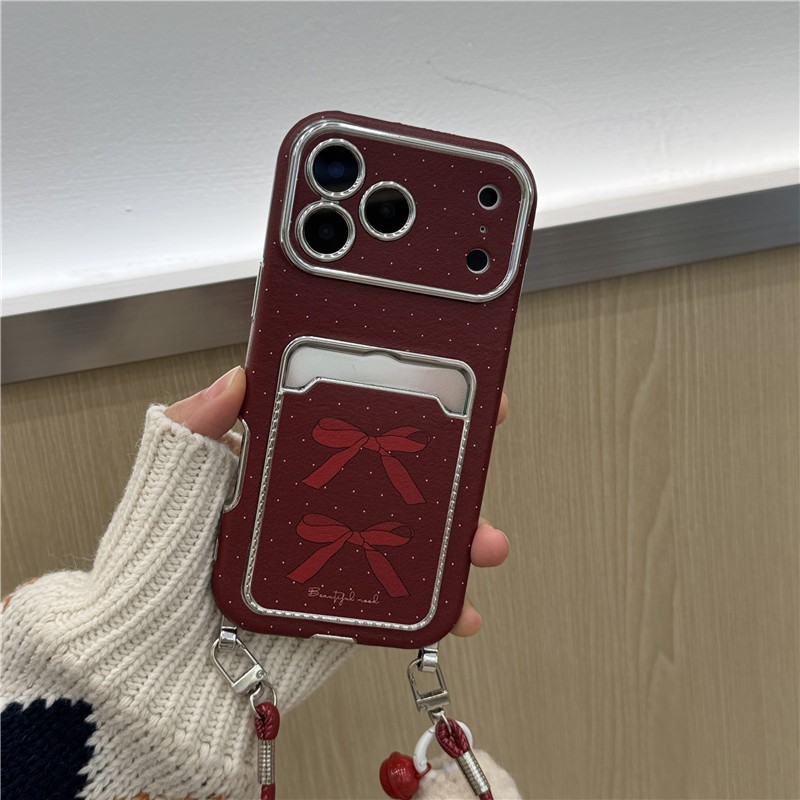 IPhone 17 Pro max 16 Pro Gói thẻ nơ họa tiết chất liệu PU