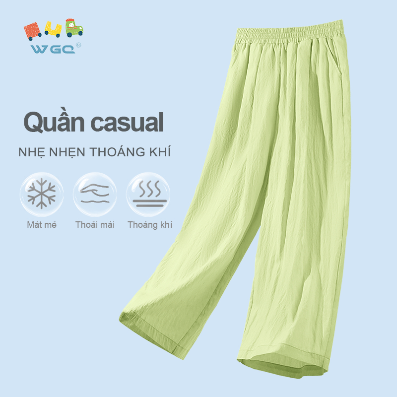W.G.Q Quần dài bé gái , Quần thường ngày phong cách mới mùa hè, thoáng khí nhẹ, dáng rộng thoải mái