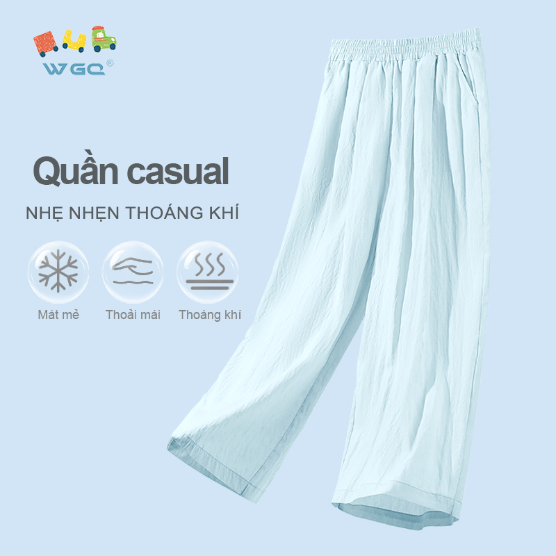 W.G.Q Quần dài bé gái , Quần thường ngày phong cách mới mùa hè, thoáng khí nhẹ, dáng rộng thoải mái