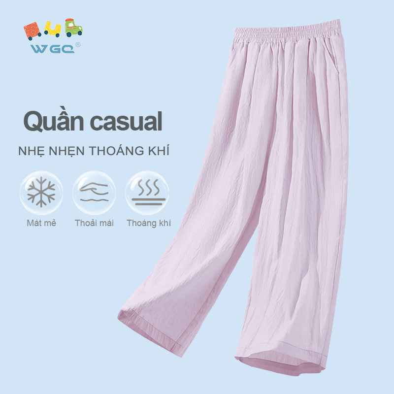 W.G.Q Quần dài bé gái , Quần thường ngày phong cách mới mùa hè, thoáng khí nhẹ, dáng rộng thoải mái