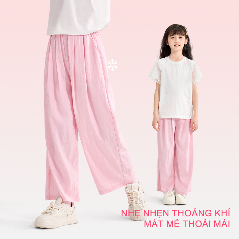 W.G.Q Quần dài bé gái , Quần thường ngày phong cách mới mùa hè, thoáng khí nhẹ, dáng rộng thoải mái