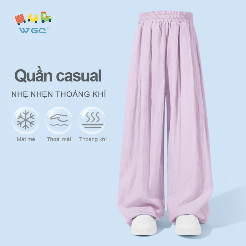 W.G.Q Quần dài bé gái , Quần thường ngày phong cách mới mùa hè , dáng rộng thoáng khí thoải mái