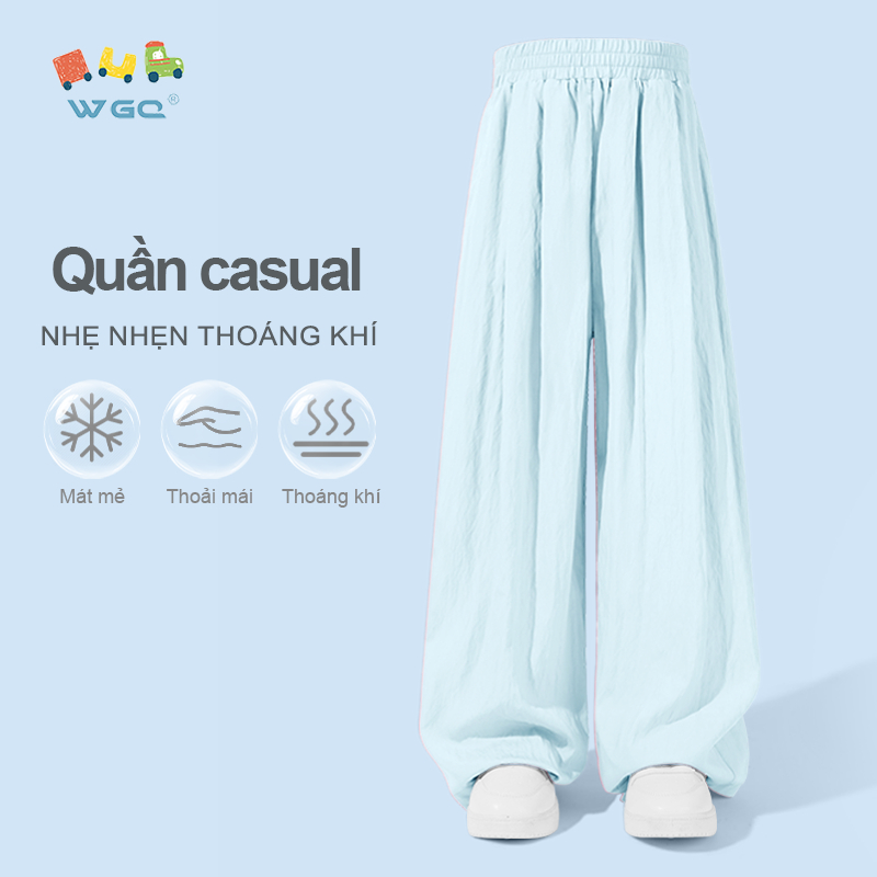 W.G.Q Quần dài bé gái , Quần thường ngày phong cách mới mùa hè , dáng rộng thoáng khí thoải mái