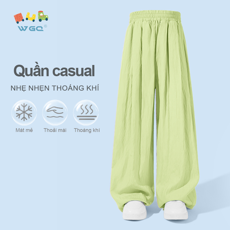 W.G.Q Quần dài bé gái , Quần thường ngày phong cách mới mùa hè , dáng rộng thoáng khí thoải mái
