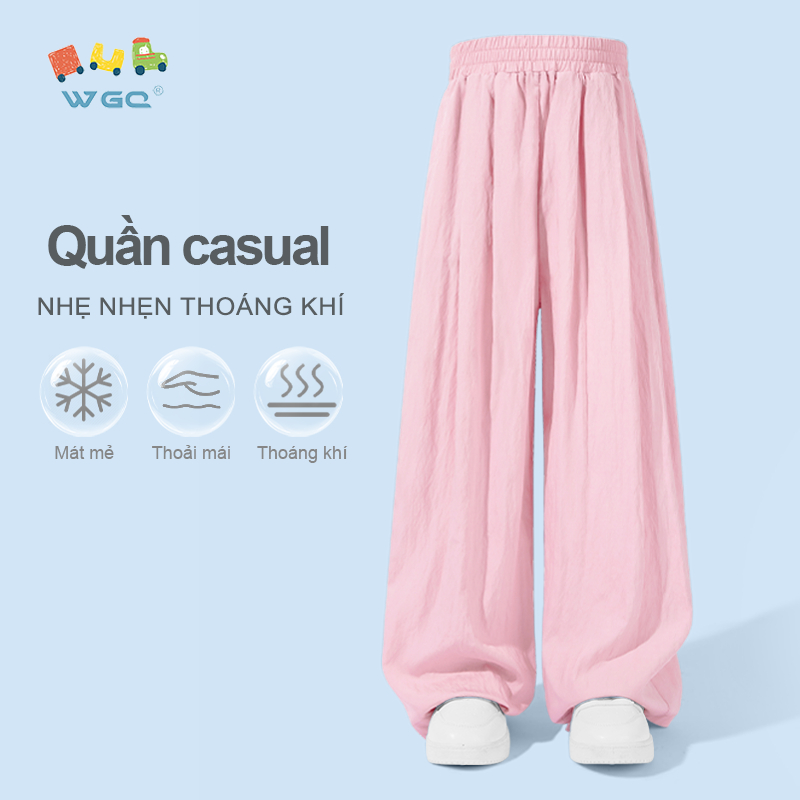 W.G.Q Quần dài bé gái , Quần thường ngày phong cách mới mùa hè , dáng rộng thoáng khí thoải mái