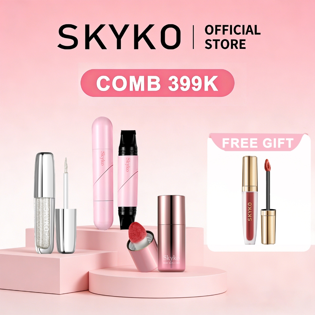 SKYKO Giảm Giá 3 Bộ Trang Điểm Có Phấn Mắt Dạng Lỏng & Phấn Hồng Lỏng & Bút Kẻ Mắt