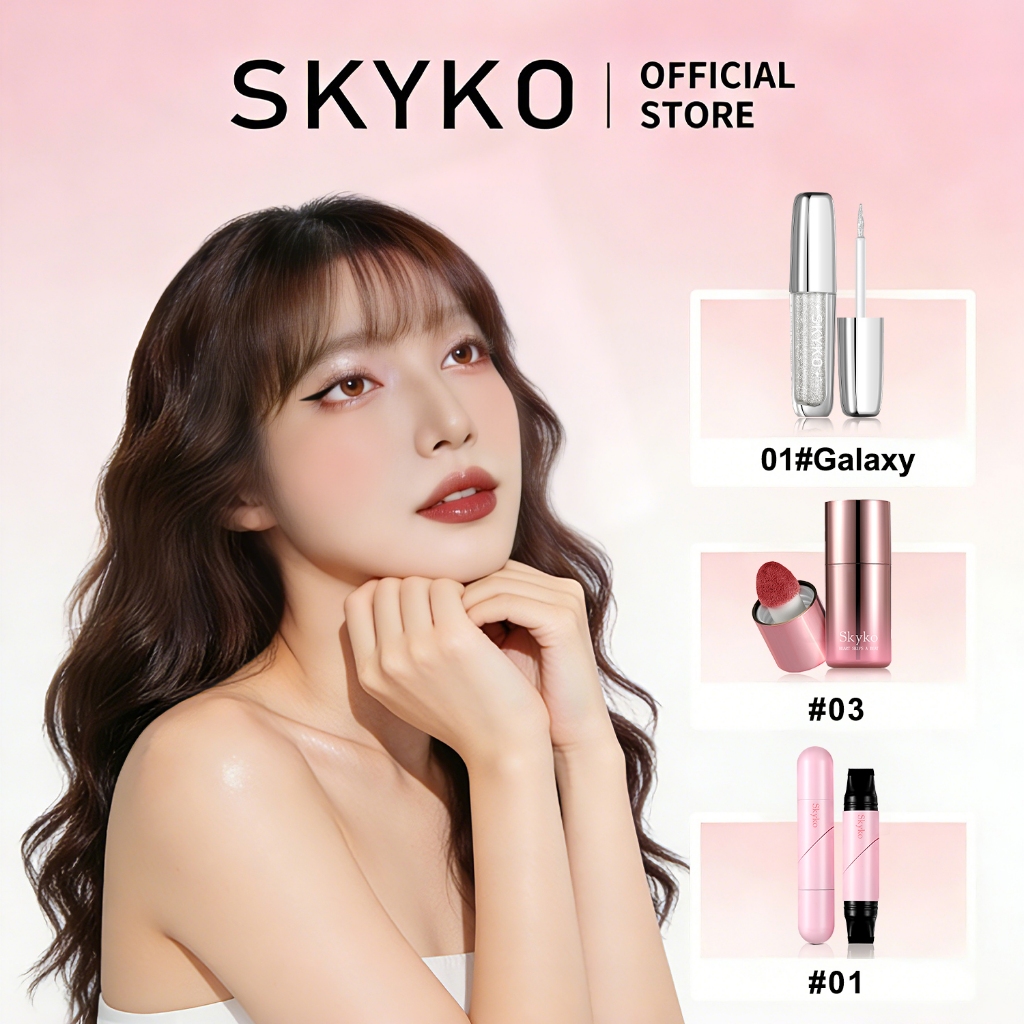 SKYKO Giảm Giá 3 Bộ Trang Điểm Có Phấn Mắt Dạng Lỏng & Phấn Hồng Lỏng & Bút Kẻ Mắt
