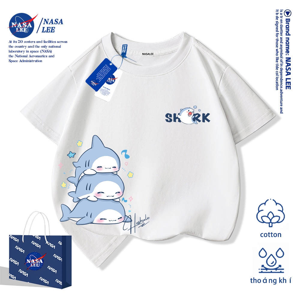 💥Xu hướng hot 2026💥 Áo thun trẻ em NASA họa tiết cá mập Chất liệu cotton Unisex Giao hàng ngay