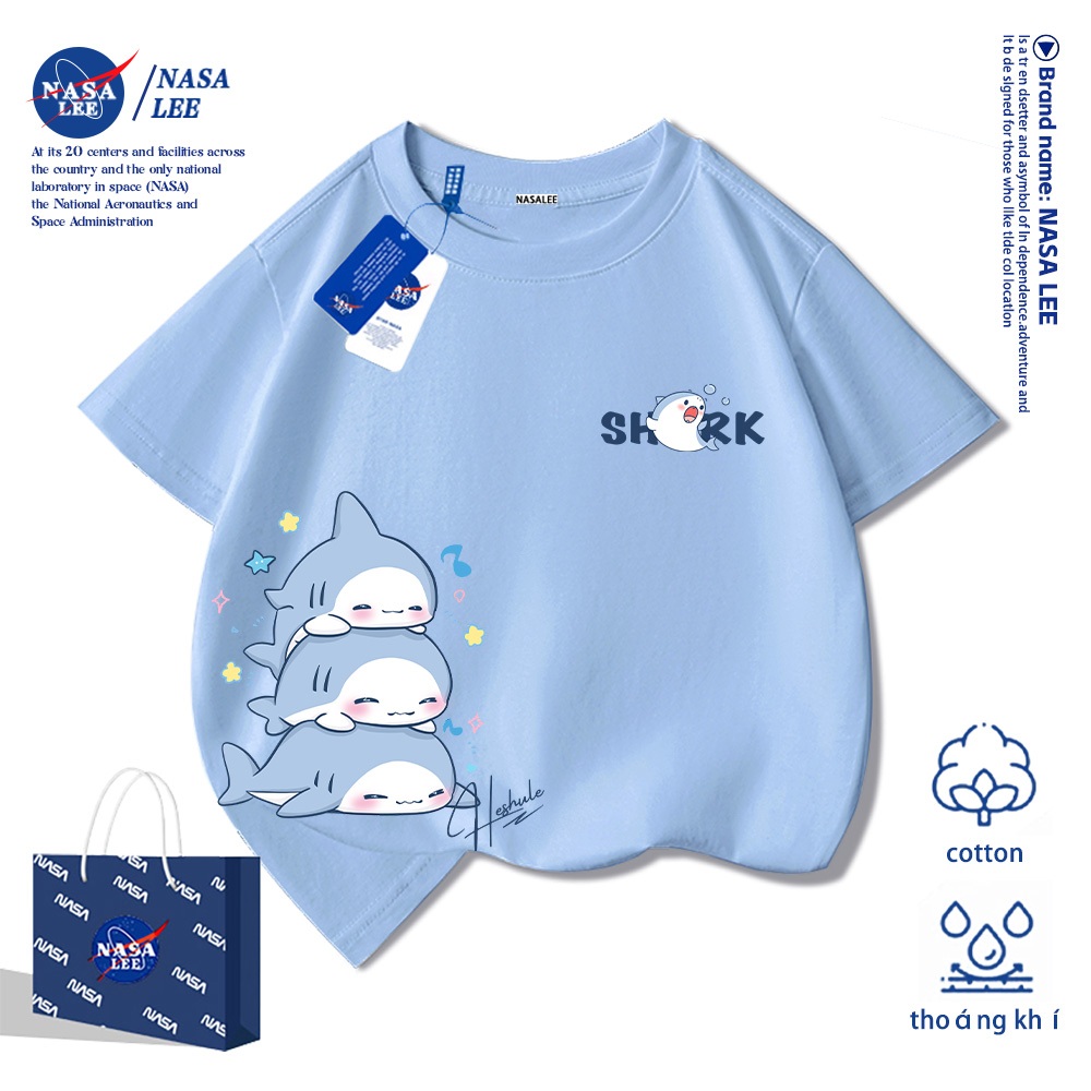 💥Xu hướng hot 2026💥 Áo thun trẻ em NASA họa tiết cá mập Chất liệu cotton Unisex Giao hàng ngay
