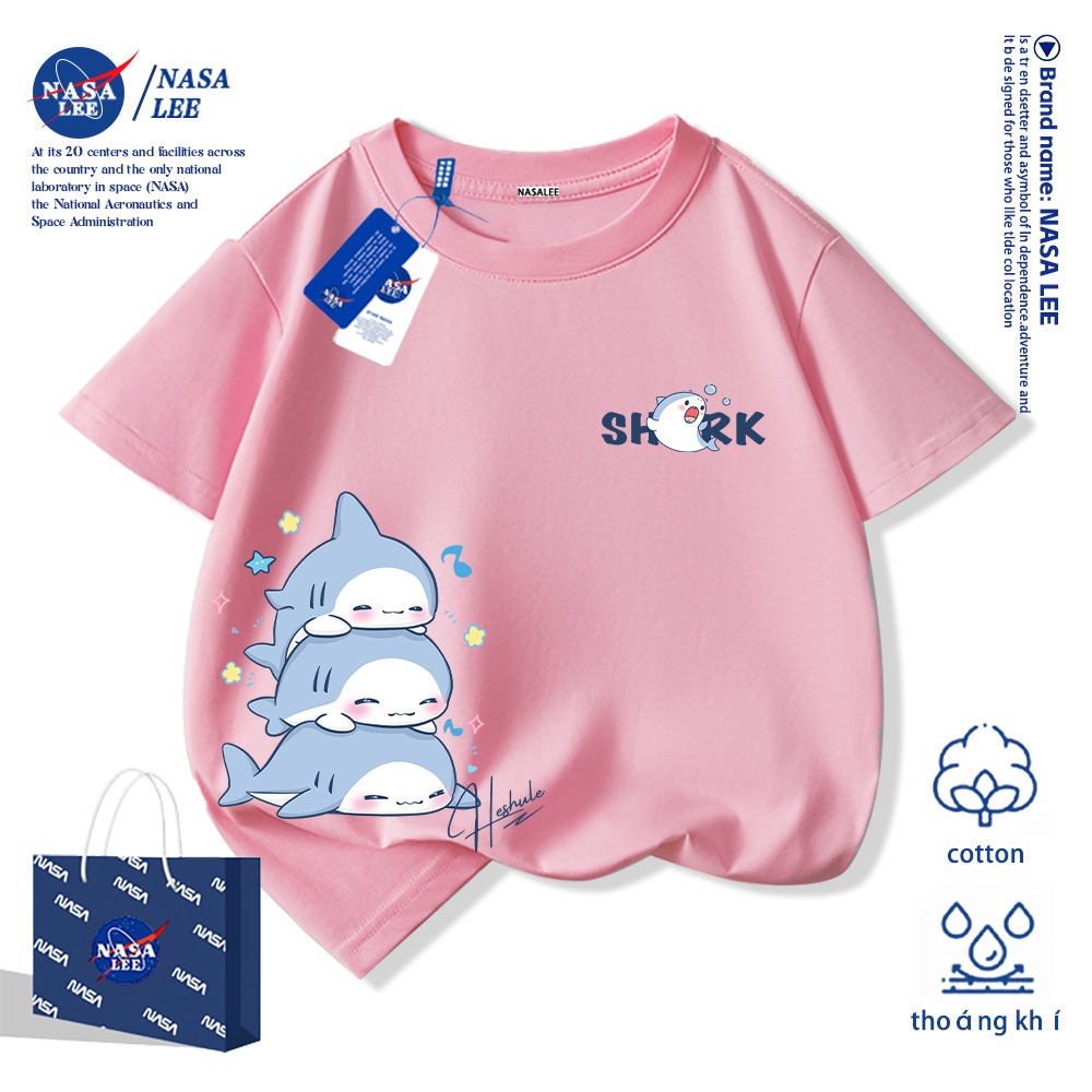 💥Xu hướng hot 2026💥 Áo thun trẻ em NASA họa tiết cá mập Chất liệu cotton Unisex Giao hàng ngay