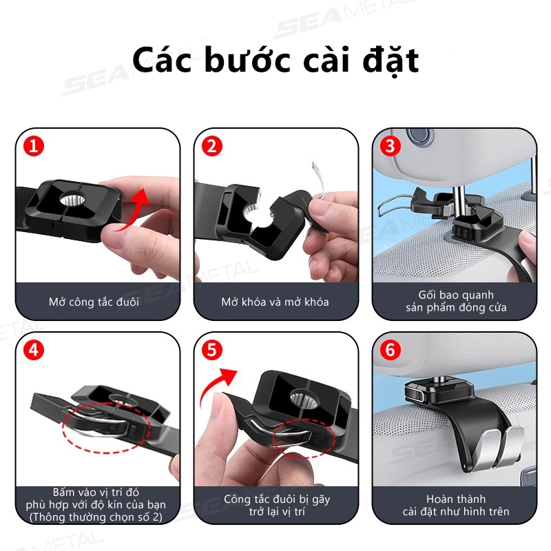 SEAMETAL Móc Tựa Đầu Ô Tô Cao Cấp ABS Ghế Sau Treo Móc Kép 20KG Móc Treo Chịu Lực Lớn Đa Năng