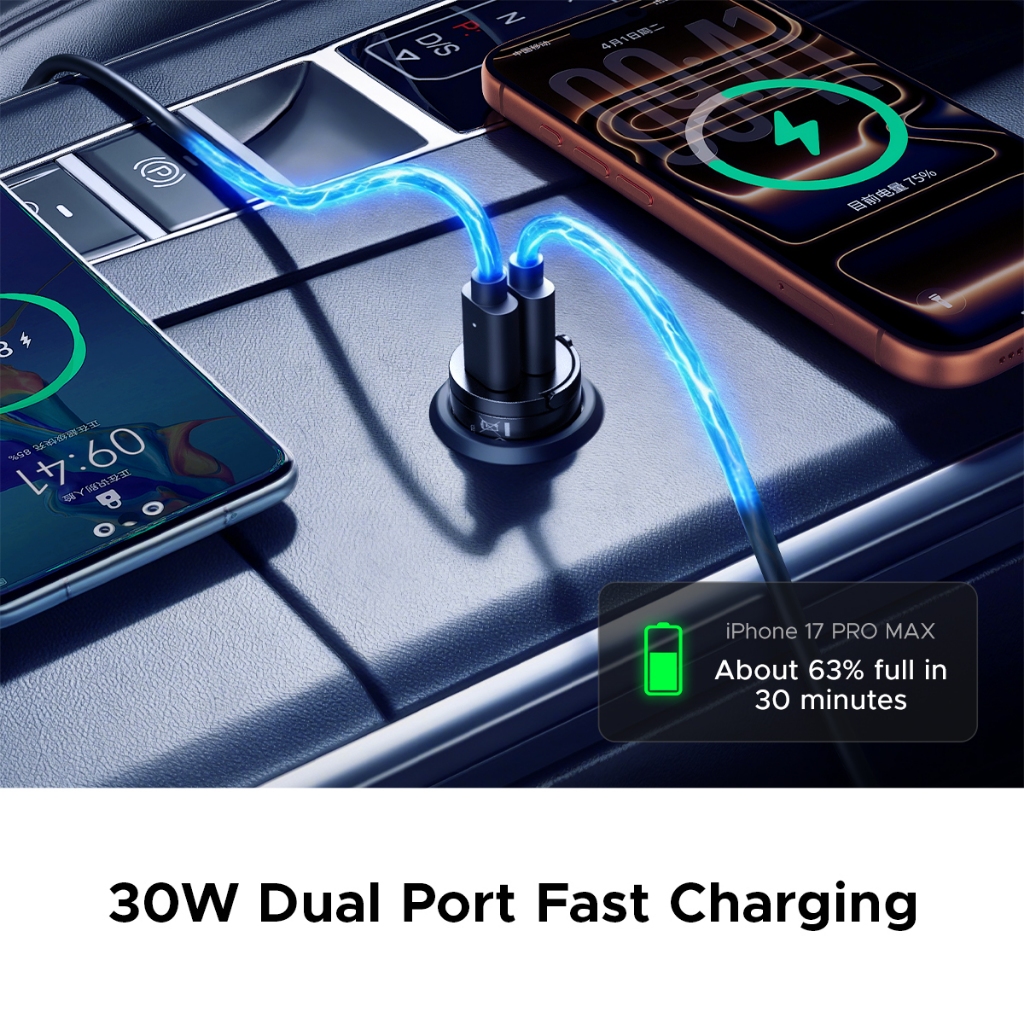 ORICO - Bộ sạc xe hơi USB kép MiniRing 30W / 45W Bộ sạc xe hơi sạc nhanh Bộ sạc nhẹ thuốc lá (MR PM DS FC)