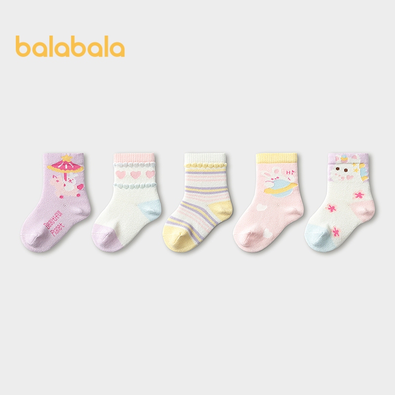 Balabala Tất Trẻ Em Cho Bé Mùa Xuân Mới Trẻ Sơ Sinh Giữa Ống Mềm Mại Co Giãn Liền Mạch Tay Khâu Năm Gói