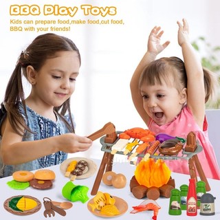 Bộ đồ chơi cắm trại 34 chi tiết cho trẻ em gồm lều, đồ chơi lửa trại, đồ chơi BBQ nướng và bộ cắt giả vờ