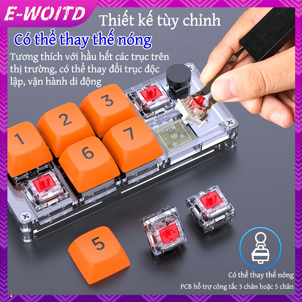 E-WOITD 8 Phím Ngắn Macro Có Thể Lập Trình Hoàn Toàn Nóng Hoán Đổi Cơ Chơi Game Một Mảnh Phụ Kiện Máy Tính HNVN