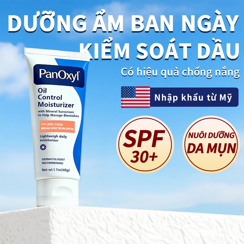 (Nhập khẩu Mỹ) PanOxyl Oil Control Kem dưỡng ẩm hàng ngày, Kem dưỡng ẩm mặt nhẹ làm mờ, Kiểm soát bóng, Không gây dị ứng, Không làm tắc nghẽn lỗ chân lông, SPF 30, 1.7 Oz
