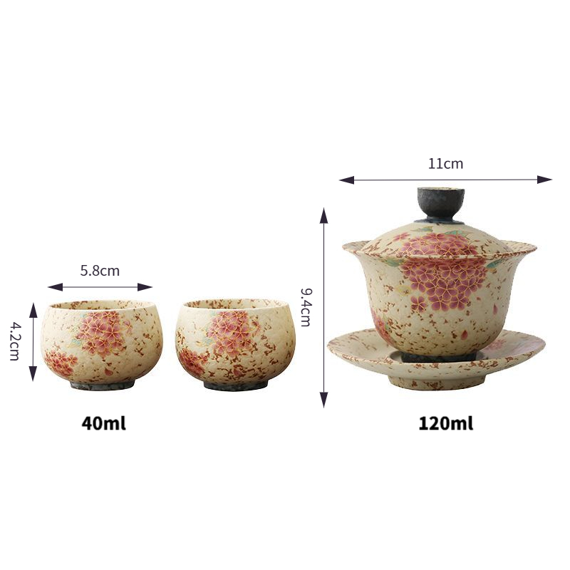 Bộ trà gốm cẩm tú cầu cổ điển cao cấp Sancai Gaiwan Kung Fu Bộ trà trà