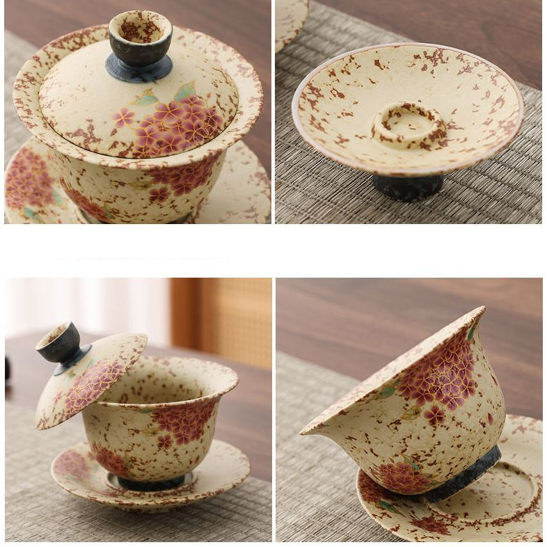 Bộ trà gốm cẩm tú cầu cổ điển cao cấp Sancai Gaiwan Kung Fu Bộ trà trà