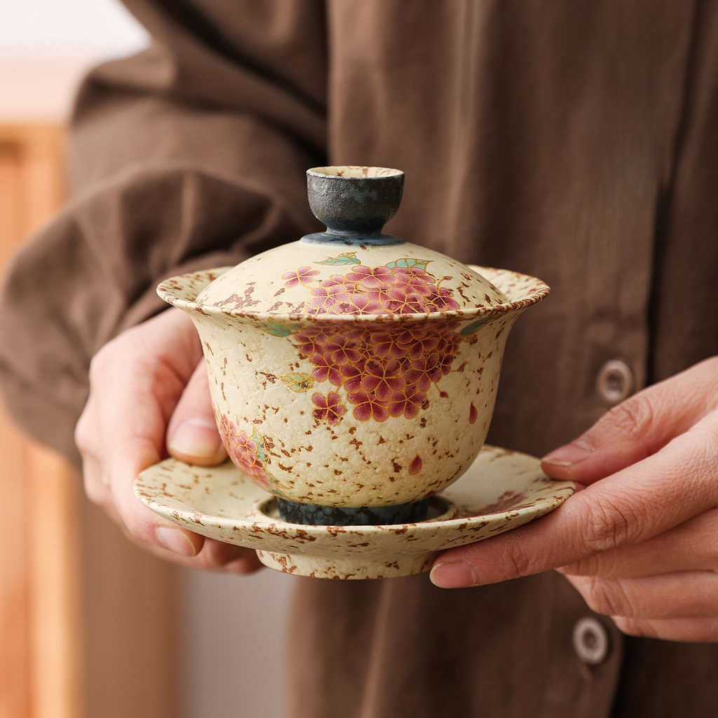 Bộ trà gốm cẩm tú cầu cổ điển cao cấp Sancai Gaiwan Kung Fu Bộ trà trà
