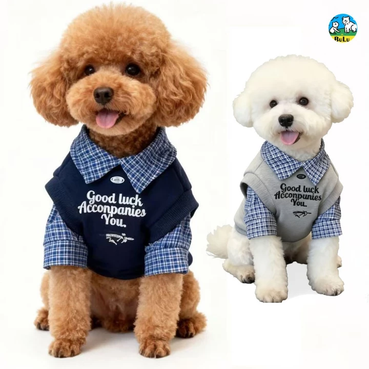 Áo phối 2 lớp giả dễ mặc thoáng khí dễ thương thời thượng tay dài đồ 2 chân cổ sơ mi cho chó mèo giống nhỏ Poodle Phốc sóc Chó Nhật Bắc Kinh quanh năm đồ đi dạo đồ chụp hình vải polyester chống rụng l