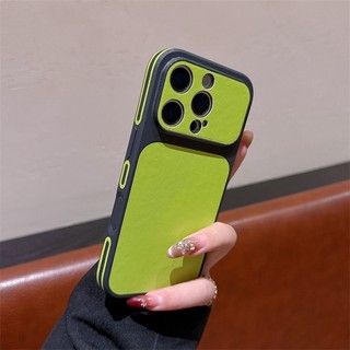 Ốp điện thoại cửa sổ lớn bằng da trơn màu xanh lá cây sang trọng phù hợp cho iPhone 13 14 15 16 17 Pro Max full foreskin chống rơi