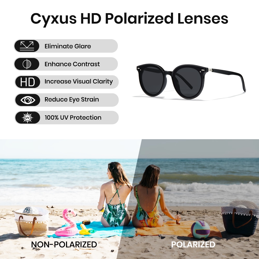 Cyxus Kính Mát Nam Nữ Phân Cực UV400 Gọng Vuông Thời Trang Chống Lóa Đi Biển Lái Xe 1945